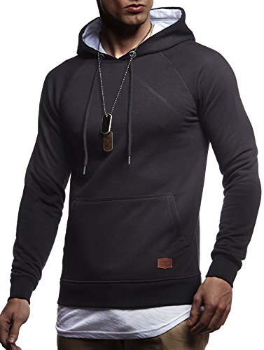 Leif Nelson Herren Kapuzenpullover Slim Fit Baumwolle-Anteil Moderner weißer Herren Hoodie-Sweatshirt-Pulli Langarm Herren schwarzer Pullover-Shirt mit Kapuze LN8125 Schwarz 2in1 X-Large von Leif Nelson