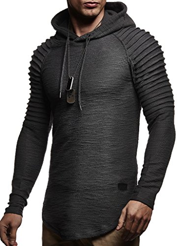 Leif Nelson Herren Kapuzenpullover Slim Fit Baumwolle-Anteil Moderner weißer Herren Hoodie-Sweatshirt-Pulli Langarm Herren schwarzer Pullover-Shirt mit Kapuze LN8128 Anthrazit Large von Leif Nelson