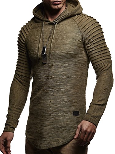 Leif Nelson Herren Kapuzenpullover Slim Fit Baumwolle-Anteil Moderner weißer Herren Hoodie-Sweatshirt-Pulli Langarm Herren schwarzer Pullover-Shirt mit Kapuze LN8128 Khaki XX-Large von Leif Nelson