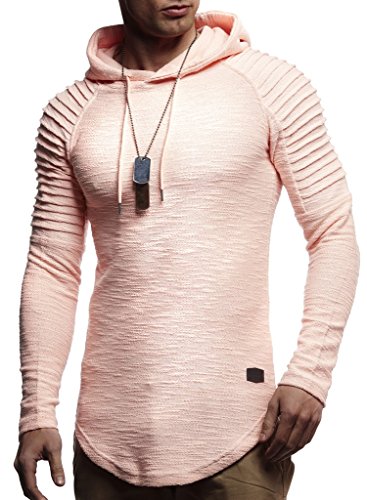 Leif Nelson Herren Kapuzenpullover Slim Fit Baumwolle-Anteil Moderner weißer Herren Hoodie-Sweatshirt-Pulli Langarm Herren schwarzer Pullover-Shirt mit Kapuze LN8128 Lachsrosa XX-Large von Leif Nelson