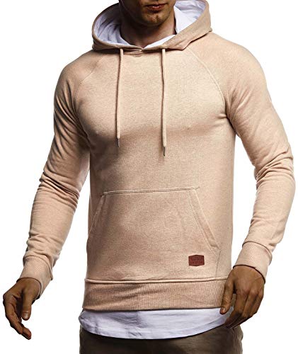 Leif Nelson Herren Kapuzenpullover Slim Fit Baumwolle-Anteil Moderner weißer Herren Hoodie-Sweatshirt-Pulli Langarm Herren schwarzer Pullover-Shirt mit Kapuze LN8153 Hell-Braun XX-Large von Leif Nelson