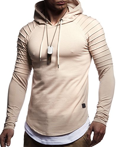 Leif Nelson Herren Kapuzenpullover Slim Fit Baumwolle-Anteil Moderner weißer Herren Hoodie-Sweatshirt-Pulli Langarm Herren schwarzer Pullover-Shirt mit Kapuze LN8155 Beige Large von Leif Nelson