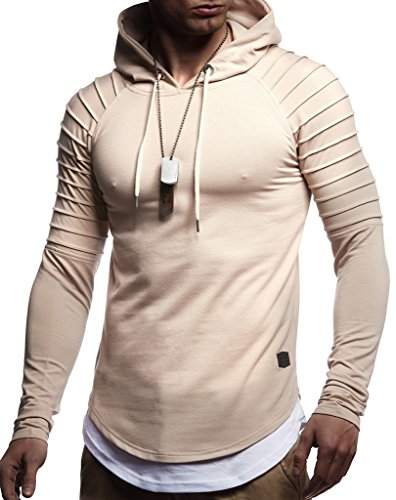 Leif Nelson Herren Kapuzenpullover Slim Fit Baumwolle-Anteil Moderner weißer Herren Hoodie-Sweatshirt-Pulli Langarm Herren schwarzer Pullover-Shirt mit Kapuze LN8155 Beige Small von Leif Nelson