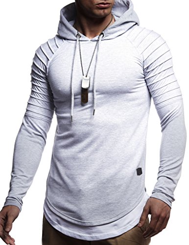 Leif Nelson Herren Kapuzenpullover Slim Fit Baumwolle-Anteil Moderner weißer Herren Hoodie-Sweatshirt-Pulli Langarm Herren schwarzer Pullover-Shirt mit Kapuze LN8155 Grau Medium von Leif Nelson