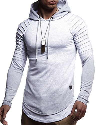 Leif Nelson Herren Kapuzenpullover Slim Fit Baumwolle-Anteil Moderner weißer Herren Hoodie-Sweatshirt-Pulli Langarm Herren schwarzer Pullover-Shirt mit Kapuze LN8155 Grau XX-Large von Leif Nelson