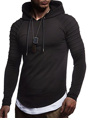 Leif Nelson Herren Kapuzenpullover Slim Fit Baumwolle-Anteil Moderner weißer Herren Hoodie-Sweatshirt-Pulli Langarm Herren schwarzer Pullover-Shirt mit Kapuze LN8155 Schwarz Large von Leif Nelson