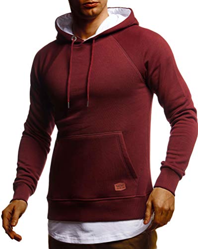 Leif Nelson Herren Kapuzenpullover Slim Fit Baumwolle-Anteil weißer Herren Hoodie-Sweatshirt-Pulli Langarm schwarzer Pullover-Shirt mit Kapuze LN8153 Bordeaux Large von Leif Nelson