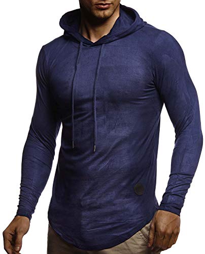 Leif Nelson Herren Kapuzenpullover Slim Fit Moderner Herren weißer Hoodie-Sweatshirt-Pulli Langarm Herren schwarzer Pullover-Shirt mit Kapuze1060; XXL; Dunkel Blau von Leif Nelson