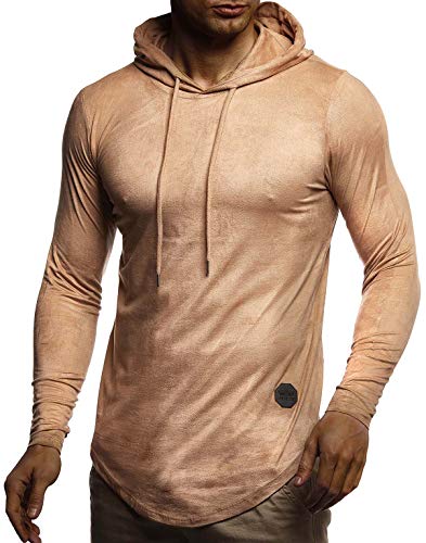 Leif Nelson Herren Kapuzenpullover Slim Fit Moderner Herren weißer Hoodie-Sweatshirt-Pulli Langarm Herren schwarzer Pullover-Shirt mit Kapuze1060;L;Camel von Leif Nelson