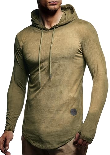 Leif Nelson Kapuzenpullover Slim Fit Moderner Hoodie-Sweatshirt-Pulli Langarm Pullover-Shirt mit Kapuze1060;XXL,Khaki von Leif Nelson