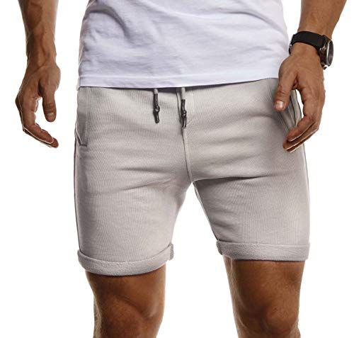 Leif Nelson Herren Kurze Hose Jogging Shorts Kurze Trainingshose Sporthose Slim Fit Männer Kurze Jogginghose Fitnesshose Fitness-Short für Training Sport Bodybuilding LN8316; S; Grau von Leif Nelson