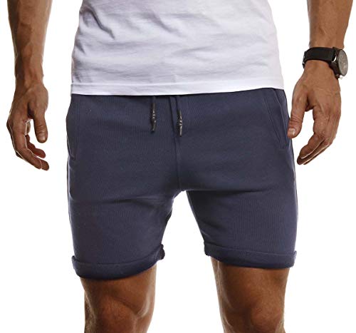 Leif Nelson Herren Kurze Hose Jogging Shorts Kurze Trainingshose Sporthose Slim Fit Männer Kurze Jogginghose Fitnesshose Fitness-Short für Training Sport Bodybuilding LN8316; XXL; D. Blau von Leif Nelson