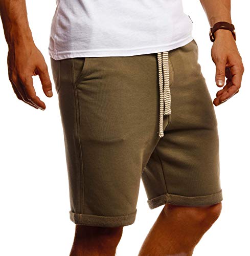 Leif Nelson Herren Kurze Hose Sommer Shorts Baumwolle Männer Jogginghose Freizeit Sport Fitness Training Cargo Bermuda LN8352 Khaki Small von Leif Nelson
