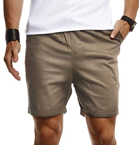 Leif Nelson Herren Kurze Hose für Sommer Slim Fit Kurze Chino Herren Shorts Hose für Männer Kurze Jogginghose Sommer Kurze Chinohose für Freizeit Cargo schwarz Bermuda LN8290 Khaki XX-Large von Leif Nelson