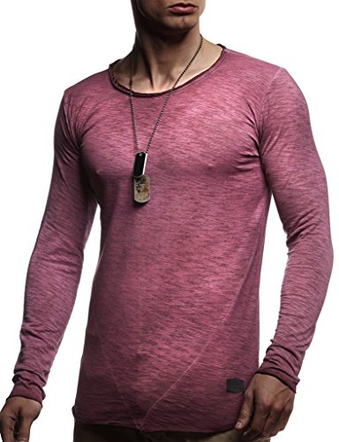 Leif Nelson Herren Langarm-Shirt Slim Fit Männer Sweat-Shirt mit Rundhals-Ausschnitt Longsleeve Basic Shirt mit U-Neck 100% Baumwolle LN6302 Purple XX-Large von Leif Nelson