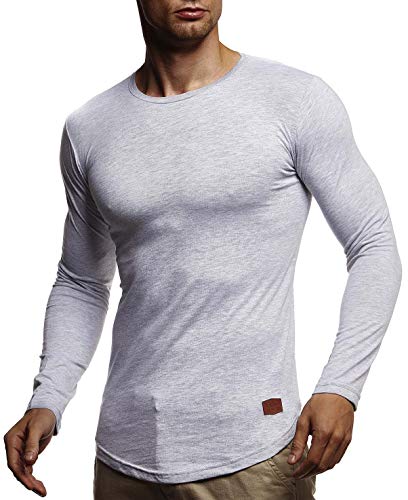 Leif Nelson Herren Langarmshirt Basic Pullover Rundhals-Ausschnitt Slim Fit Baumwolle Männer Pulli dünner Sweatshirt Rundhals-Kragen Shirt Langarm Longsleeve Crew Neck LNWI3N Grau XX-Large von Leif Nelson