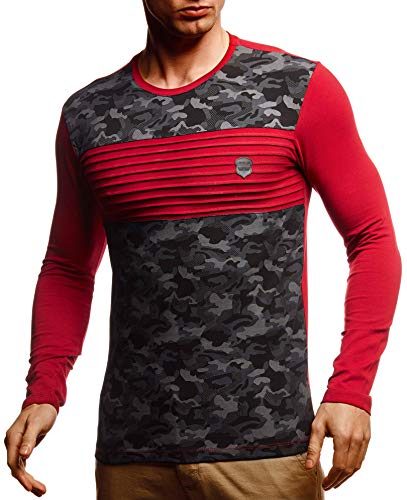 Leif Nelson Herren Langarmshirt Basic Pullover Rundhals-Ausschnitt Slim Fit Longsleeve Rundkragen Männer Pulli Sweatshirt Langarm Crew Neck LN55130 Größe S Bodeaux von Leif Nelson