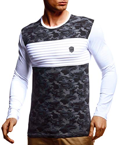 Leif Nelson Herren Langarmshirt Basic Pullover Rundhals-Ausschnitt Slim Fit Longsleeve Rundkragen Männer Pulli Sweatshirt Langarm Crew Neck LN55130 Größe XL Schwarz Weiß von Leif Nelson
