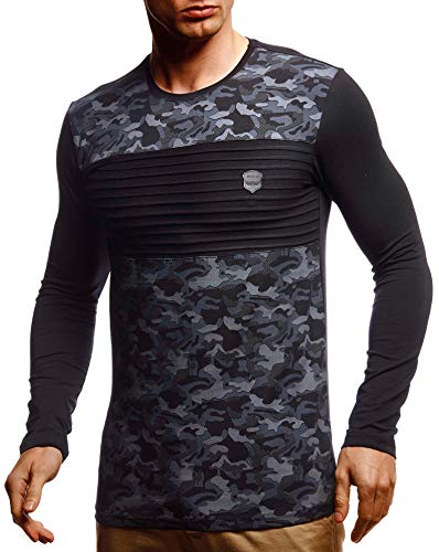 Leif Nelson Herren Langarmshirt Basic Pullover Rundhals-Ausschnitt Slim Fit Longsleeve Rundkragen Männer Pulli Sweatshirt Langarm Crew Neck LN55130 Größe XXL Schwarz von Leif Nelson