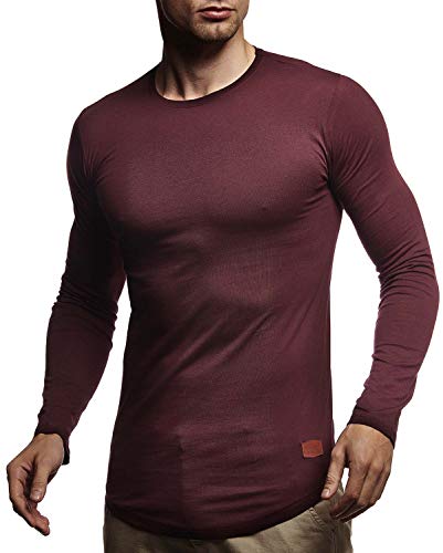 Leif Nelson Herren Langarmshirt Basic Pullover Rundhals-Ausschnitt Slim Fit Longsleeve Rundkragen Männer Pulli Sweatshirt Langarm Crew Neck LN8394; Größe M, Bodeaux von Leif Nelson