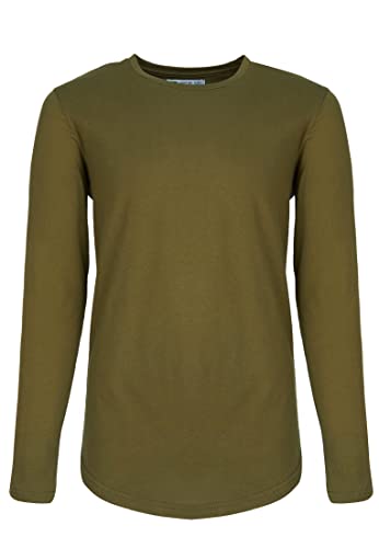 Leif Nelson Herren Langarmshirt Basic Pullover Rundhals-Ausschnitt Slim Fit Longsleeve Rundkragen Männer Pulli Sweatshirt Langarm Crew Neck LN8394; Größe M, Khaki von Leif Nelson