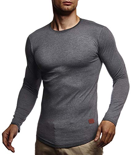 Leif Nelson Herren Langarmshirt Basic Pullover Rundhals-Ausschnitt Slim Fit Longsleeve Rundkragen Männer Pulli Sweatshirt Langarm Crew Neck LN8394; Größe XXL, Anthrazit Melange von Leif Nelson