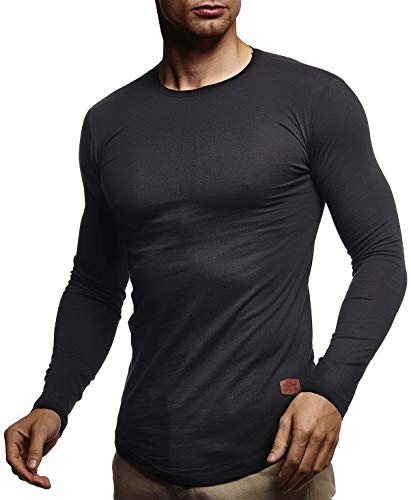 Leif Nelson Herren Langarmshirt Basic Pullover Rundhals-Ausschnitt Slim Fit Longsleeve Rundkragen Männer Pulli Sweatshirt Langarm Crew Neck LN8394; Größe XXL, Schwarz von Leif Nelson