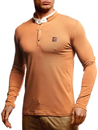 Leif Nelson Herren Langarmshirt Basic Pullover Stehkragen Slim Fit Longsleeve Rundkragen Männer Pulli Sweatshirt Langarm LN55140 Größe L Camel Beige von Leif Nelson