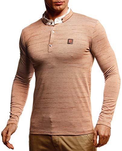 Leif Nelson Herren Langarmshirt Basic Pullover Stehkragen Slim Fit Longsleeve Rundkragen Männer Pulli Sweatshirt Langarm LN55140 Größe M Camel Malange Beige von Leif Nelson