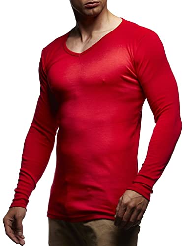 Leif Nelson Herren Langarmshirt Basic Pullover V-Ausschnitt Slim Fit Baumwolle Männer Pulli dünner Sweatshirt V-Kragen Shirt Langarm Longsleeve V-Neck LNWI2N Bordeaux X-Large von Leif Nelson