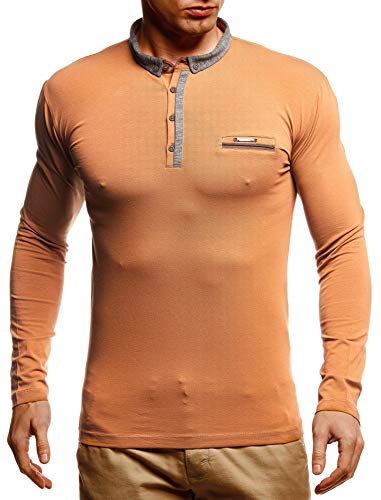 Leif Nelson Herren Langarmshirt Poloshirt Slim Fit Baumwolle-Anteil Basic Männer Longsleeve Pulli Sweatshirt Poloshirt Cameler Pullover Sweater T-Shirt Langarm LN4810 Camel Large von Leif Nelson