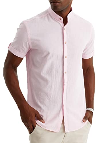 Leif Nelson Leinenhemd Herren Sommer Kurzarm Rosa/Henley Hemd für Freizeit und Business/Gemischt aus Leinen und Baumwolle/Regular Fit Größe XXL von Leif Nelson