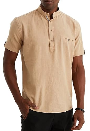 Leif Nelson Leinenhemd Herren Sommer Kurzarm Beige/Henley Hemd für Freizeit und Business/aus Leinen und Baumwolle/Regular Fit Größe XXL Leif Nelson Leinenhemd Herren Sommer Kurzarm Beige/Henley Hemd für Freizeit und Business/aus Leinen und Baumwolle/Regular Fit Größe XXL von Leif Nelson