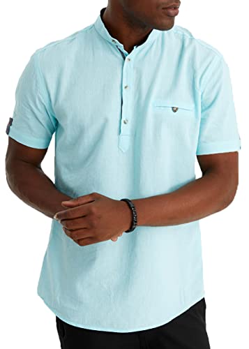 Leif Nelson Leinenhemd Herren Sommer Kurzarm Mint/Henley Hemd für Freizeit und Business/Gemischt aus Leinen und Baumwolle/Regular Fit Größe L von Leif Nelson