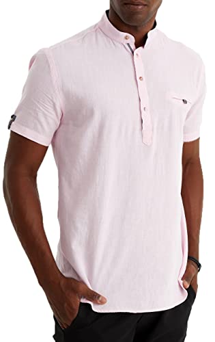 Leif Nelson Leinenhemd Herren Sommer Kurzarm Rosa/Henley Hemd für Freizeit und Business/Gemischt aus Leinen und Baumwolle/Regular Fit Größe XXL von Leif Nelson