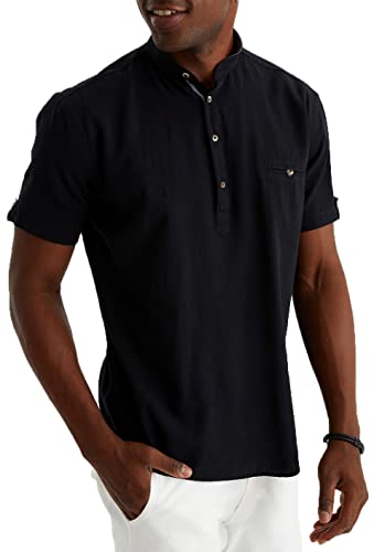Leif Nelson Leinenhemd Herren Sommer schwarz Kurzarm/Henley Hemd für Freizeit und Business/aus Leinen und Baumwolle/Regular Fit Größe XXL Leif Nelson Leinenhemd Herren Sommer schwarz Kurzarm/Henley Hemd für Freizeit und Business/aus Leinen und Baumwolle/Regular Fit Größe XXL von Leif Nelson