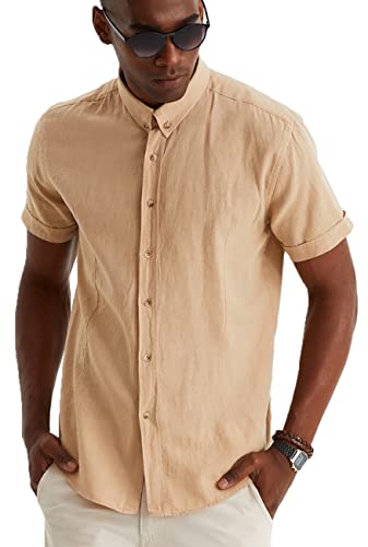 Leif Nelson Leinenhemd Herren Sommer Kurzarm Beige/Leinen Hemd für Freizeit und Business/aus Leinen und Baumwolle/Regular Fit Größe XXL von Leif Nelson