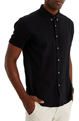 Leif Nelson Leinenhemd Herren Sommer schwarz Kurzarm/Leinen Hemd für Freizeit und Business/aus Leinen und Baumwolle/Regular Fit Größe XXL von Leif Nelson