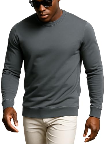 Leif Nelson Herren Longsleeve Slim Fit Pullover – Langarmshirt mit Rundhals – Basic Sweatshirt für Männer | Anthrazit, Figurbetont, Größe S von Leif Nelson