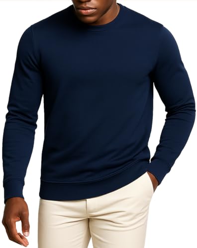 Leif Nelson Herren Longsleeve Slim Fit Pullover – Langarmshirt mit Rundhals – Basic Sweatshirt für Männer | Dunkel Blau, Figurbetont, Größe S von Leif Nelson