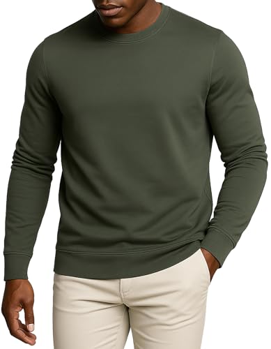 Leif Nelson Herren Longsleeve Slim Fit Pullover – Langarmshirt mit Rundhals – Basic Sweatshirt für Männer | Khaki, Figurbetont, Größe L von Leif Nelson