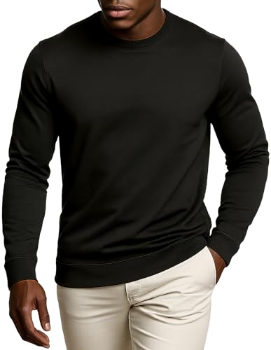 Leif Nelson Herren Longsleeve Slim Fit Pullover – Langarmshirt mit Rundhals – Basic Sweatshirt für Männer | Schwarz, Figurbetont, Größe S von Leif Nelson