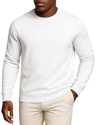 Leif Nelson Herren Longsleeve Slim Fit Pullover – Langarmshirt mit Rundhals – Basic Sweatshirt für Männer | Weiß, Figurbetont, Größe L von Leif Nelson