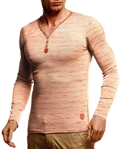 Leif Nelson Herren Longsleeve V-Ausschnitt Slim Fit Baumwolle-Anteil Basic Männer Sweatshirt Pulli weißes Langarmshirt V-Neck Pullover T-Shirt Langarm LN1470 Camel Melange XX-Large von Leif Nelson