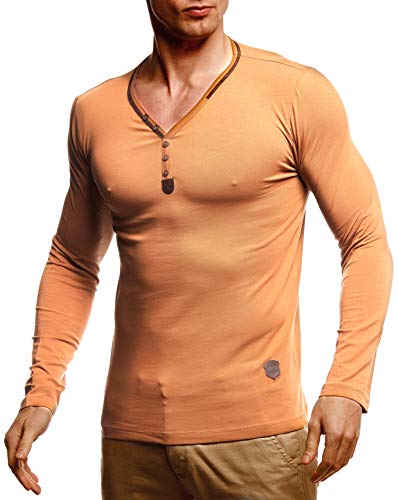 Leif Nelson Herren Longsleeve V-Ausschnitt Slim Fit Baumwolle-Anteil Basic Männer Sweatshirt Pulli weißes Langarmshirt V-Neck Pullover T-Shirt Langarm LN1470 Camel Small von Leif Nelson