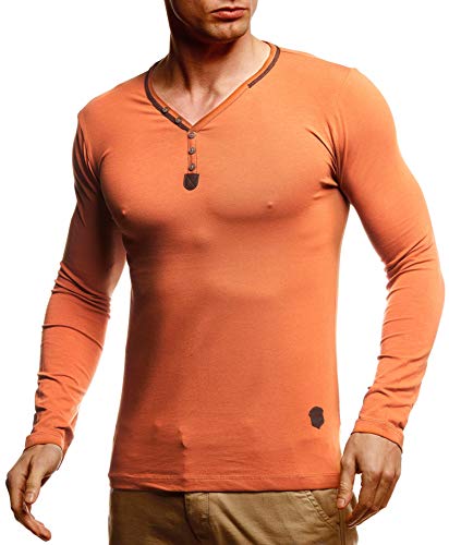 Leif Nelson Herren Longsleeve V-Ausschnitt Slim Fit Baumwolle-Anteil Basic Männer Sweatshirt Pulli weißes Langarmshirt V-Neck Pullover T-Shirt Langarm LN1470 Rot Braun Small von Leif Nelson