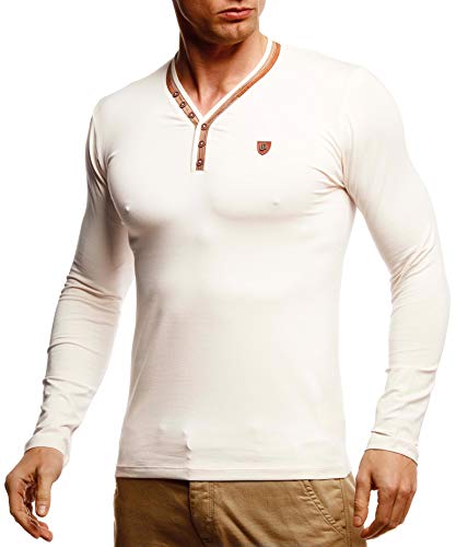 Leif Nelson Herren Longsleeve V-Ausschnitt Slim Fit Baumwolle-Anteil Basic Männer Sweatshirt Pulli weißes Langarmshirt V-Neck Pullover T-Shirt langarm LN5120T Beige XX-Large von Leif Nelson