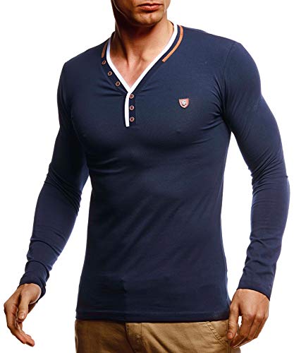 Leif Nelson Herren Longsleeve V-Ausschnitt Slim Fit Baumwolle-Anteil Basic Männer Sweatshirt Pulli weißes Langarmshirt V-Neck Pullover T-Shirt langarm LN5120T Blau XX-Large von Leif Nelson