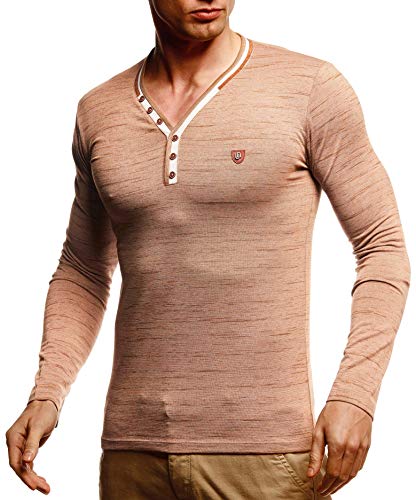 Leif Nelson Herren Longsleeve V-Ausschnitt Slim Fit Baumwolle-Anteil Basic Männer Sweatshirt Pulli weißes Langarmshirt V-Neck Pullover T-Shirt langarm LN5120T Camel Melange Medium von Leif Nelson
