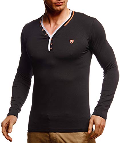 Leif Nelson Herren Longsleeve V-Ausschnitt Slim Fit Baumwolle-Anteil Basic Männer Sweatshirt Pulli weißes Langarmshirt V-Neck Pullover T-Shirt langarm LN5120T Schwarz Small von Leif Nelson